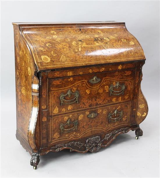 An early 19th century Dutch marquetry and walnut bureau, W.3ft 7in. D.1ft 5in. H.3ft 3in.